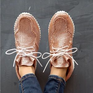 Rose Gold metallic tennis shoes